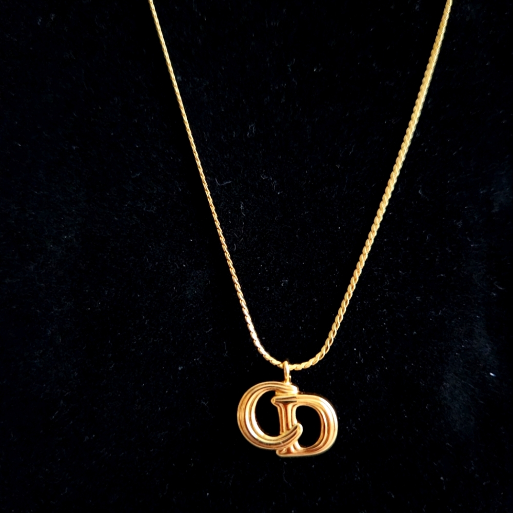 CHRISTIAN DIOR Gold Plated CD Pendant Necklace